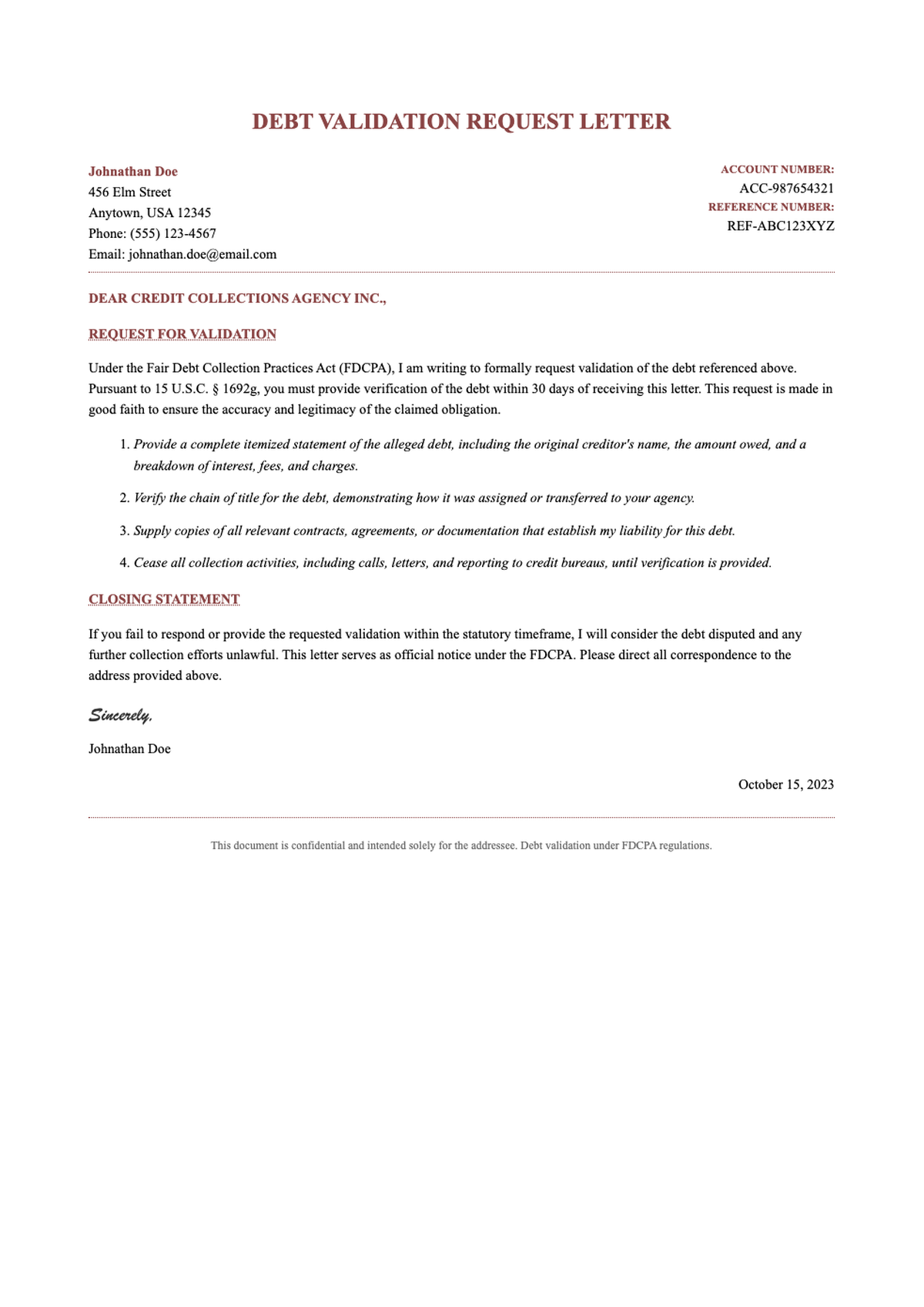 Professional debt validation letter template with editable fields and legal compliance details_variant_2